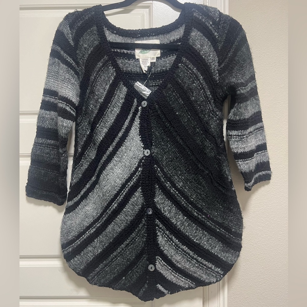 NWT Nurture Medium Black & Grey Button Sweater W/ 3/4 Sleeves